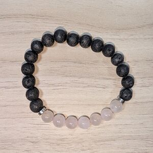 Lava Stone Rose Quartz Bracelet Stretch Aromatherapy Healing Beads